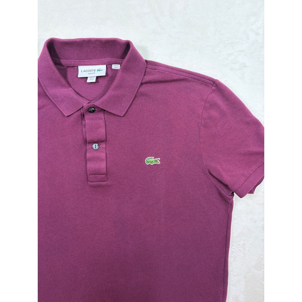 Lacoste Aubergine Slim Fit Pique Polo Shirt Mens Medium Excellent